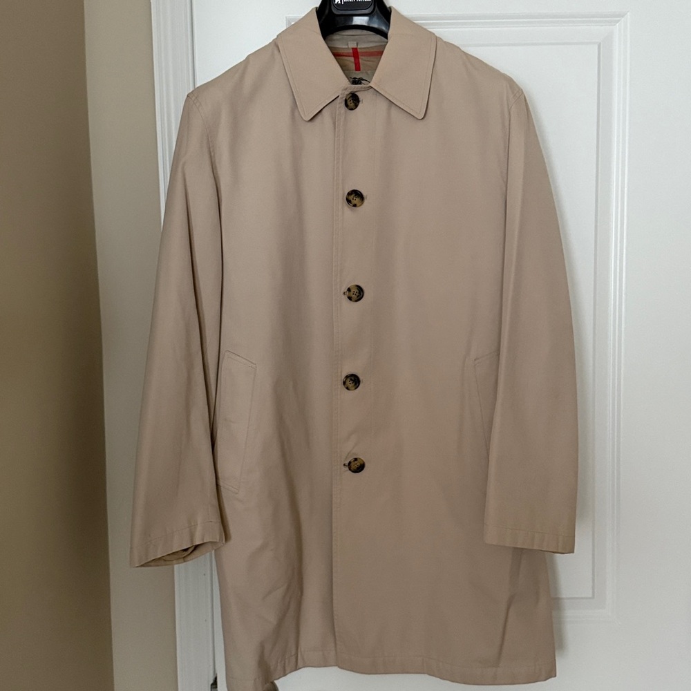 Burberry Beige and Red Plaid Accent Trench Coat
